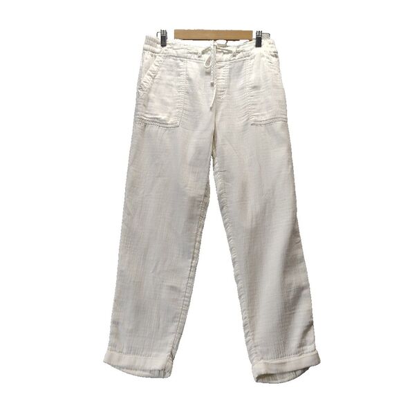 Old Navy Women's Ivory Drawstring Linen Blend Cuffed Pants Size M Coastal - Picture 1 of 10